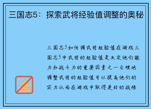 三国志5：探索武将经验值调整的奥秘